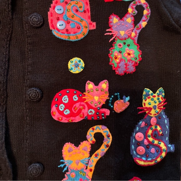 Michael Simon Black Cat Pattern Cardigan - Picture 4 of 7